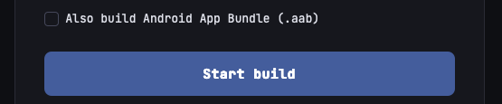 Also build Android App Bundle (.aab) checkbox above the enabled Start build button